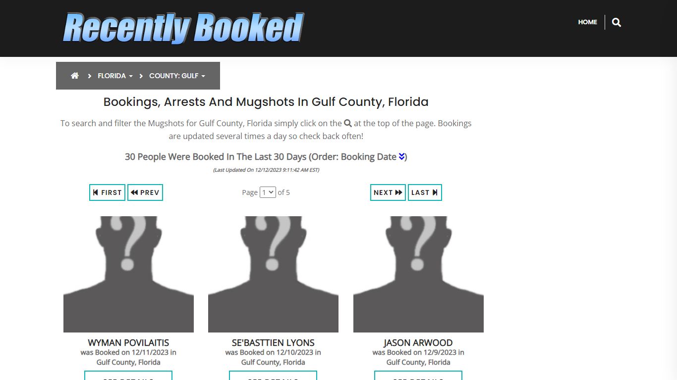 Recent bookings, Arrests, Mugshots in Gulf County, Florida